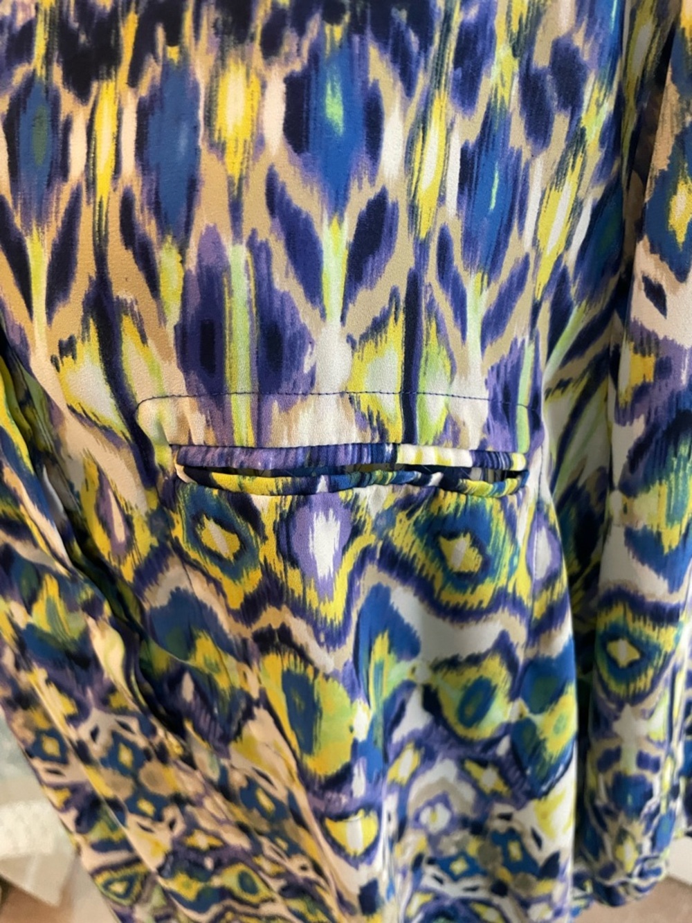 NYDJ Vibrant Ikat-Print Blouse in Blue, Yellow & Green - Picture 3 of 15
